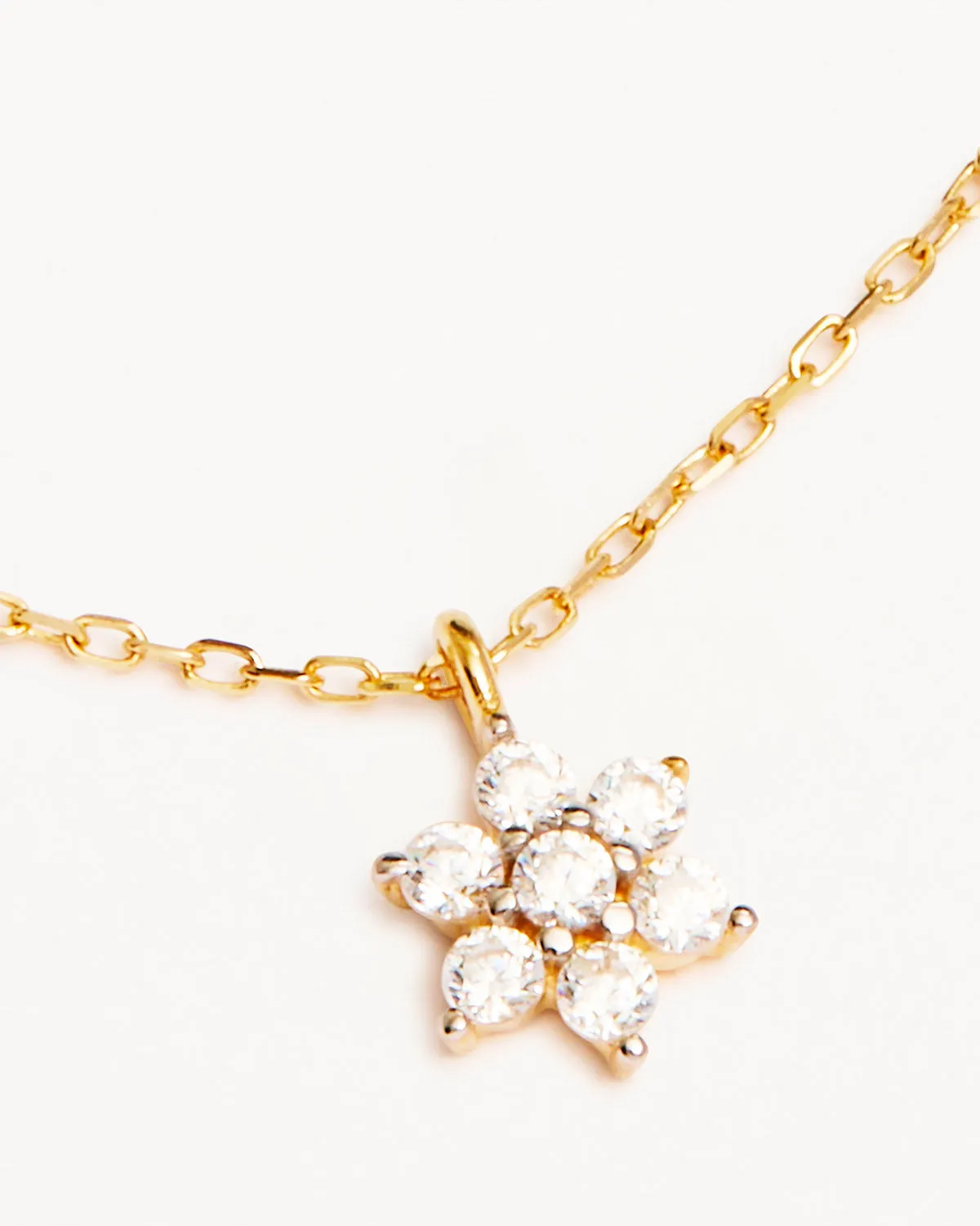 14k Solid Gold Crystal Lotus Flower Necklace