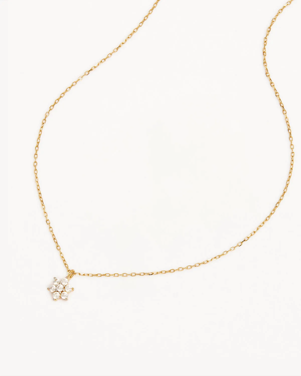 14k Solid Gold Crystal Lotus Flower Necklace