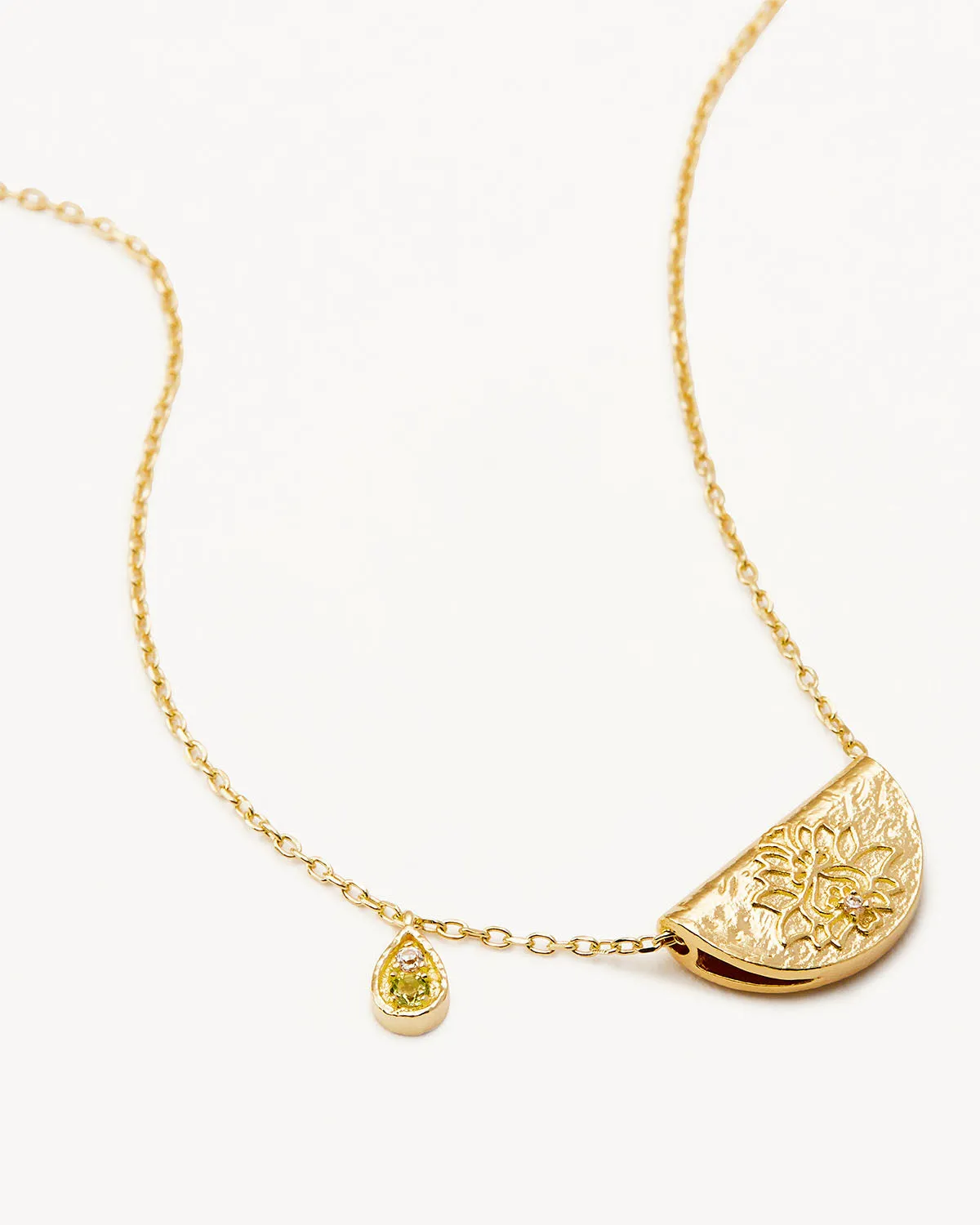 18k Gold Vermeil Lotus Birthstone Necklace - August - Peridot