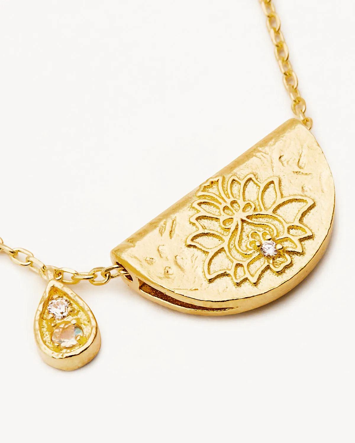 18k Gold Vermeil Lotus Birthstone Necklace - June - Moonstone