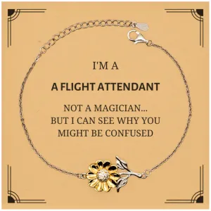 Badass Flight Attendant Gifts, I'm Flight Attendant not a magician, Sarcastic Sunflower Bracelet for Flight Attendant Birthday Christmas for  Men, Women, Friends, Coworkers