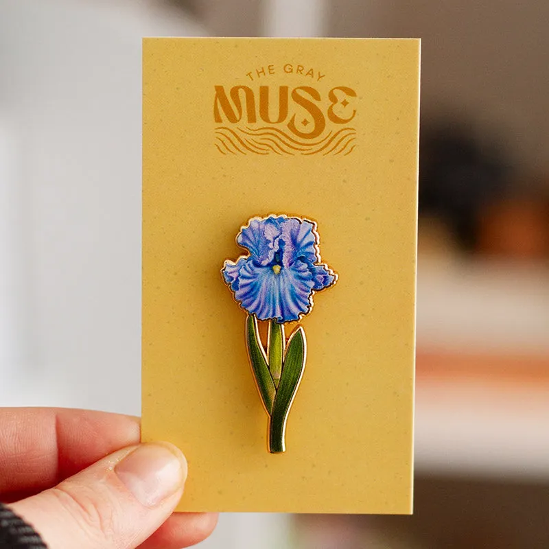 Bearded Iris (Blue) Floral Enamel Pin