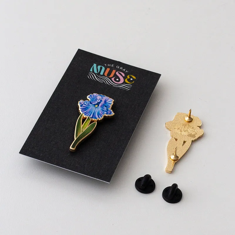 Bearded Iris (Blue) Floral Enamel Pin