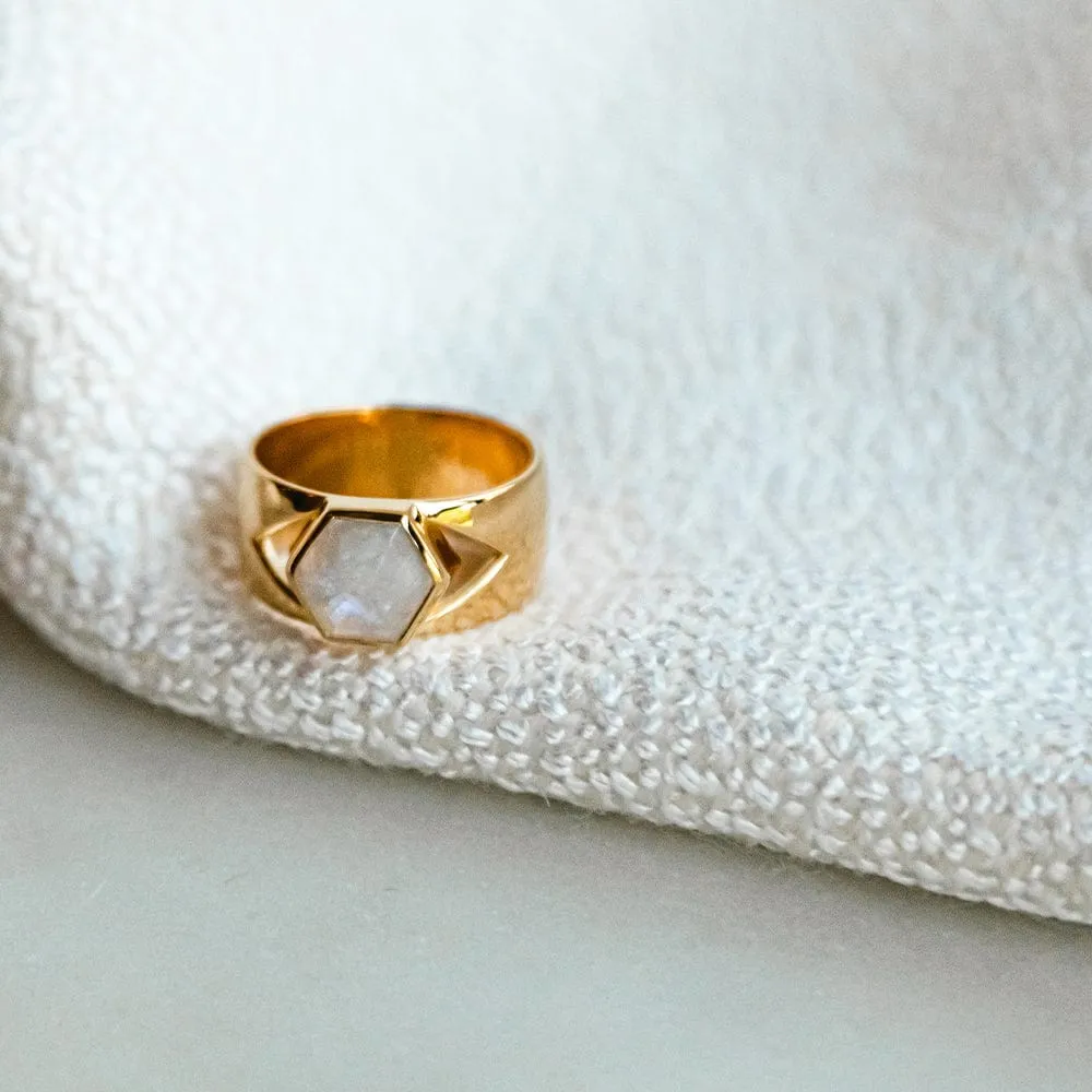 Beloved Bold Moonstone Band Ring 18ct Gold Plate