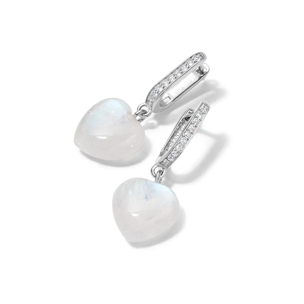 Beloved Moonstone Heart Drop Earrings Sterling Silver