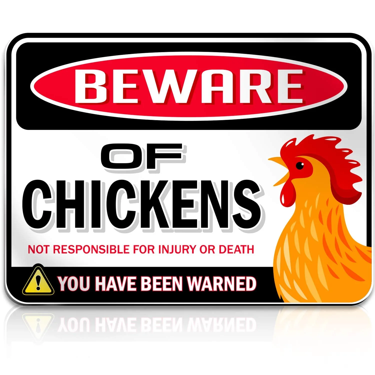 Beware of Chickens Warning Sign | 9" x 12" | Danger Sign Funny Gag Gifts for Chicken Fan