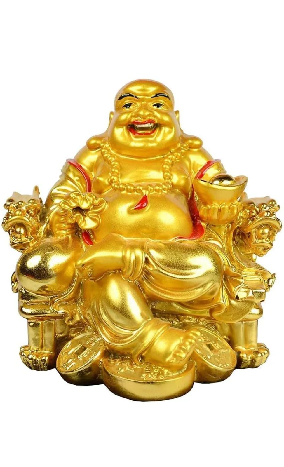 BLOOM PLEX Golden Laughing Buddha Idol | Statue Showpiece for Money, Wealth and Good Luck| Decoration Items for Home Decor, Living Room & Office Table | Decorative Gifting