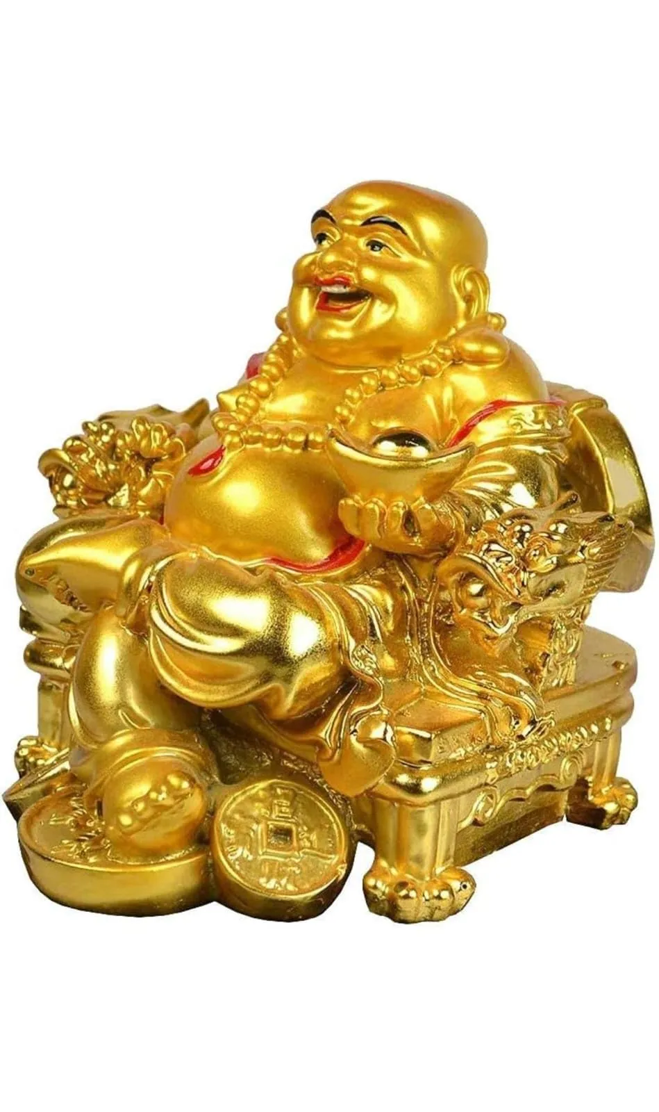 BLOOM PLEX Golden Laughing Buddha Idol | Statue Showpiece for Money, Wealth and Good Luck| Decoration Items for Home Decor, Living Room & Office Table | Decorative Gifting