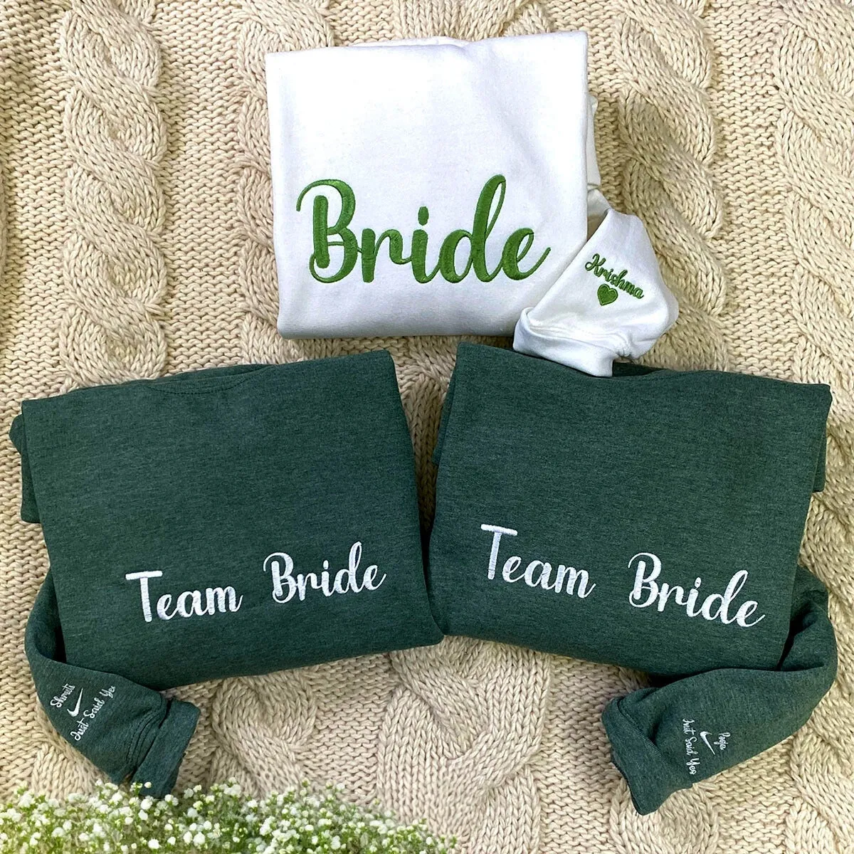 Bride Sweatshirt, Custom Bride Crewneck Est 2024 Embroidered with Initial Heart Sleeve