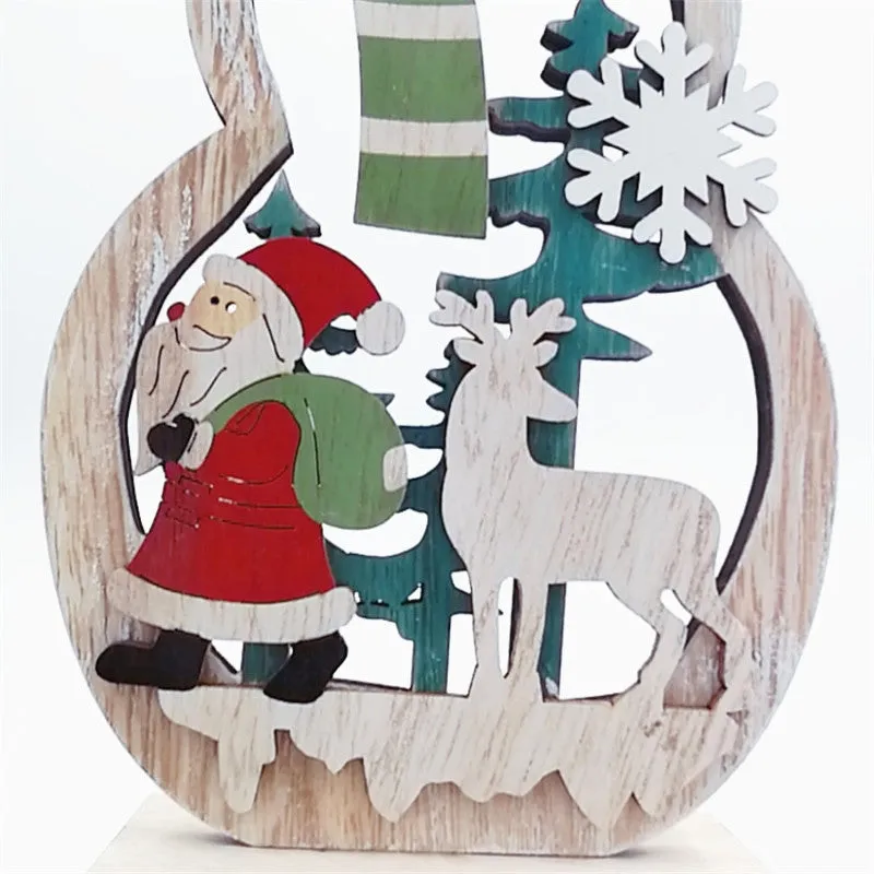 Bulk 2pcs Xmas Wood Ornaments Sets with Snowmen Elk Wholesale