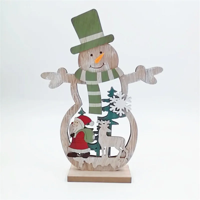 Bulk 2pcs Xmas Wood Ornaments Sets with Snowmen Elk Wholesale