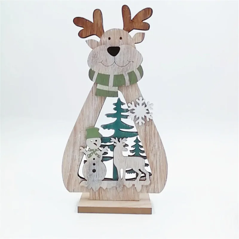 Bulk 2pcs Xmas Wood Ornaments Sets with Snowmen Elk Wholesale