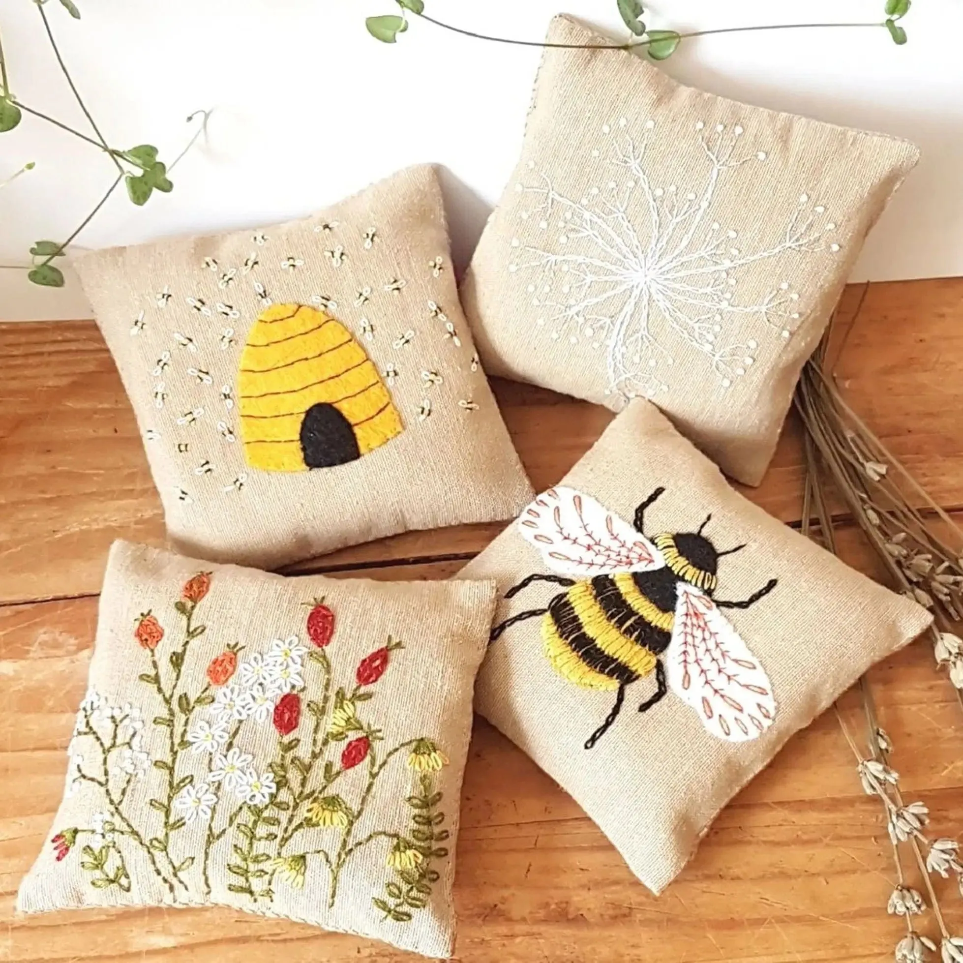 Bumblebee and Floral Lavender Bags Embroidery Kit