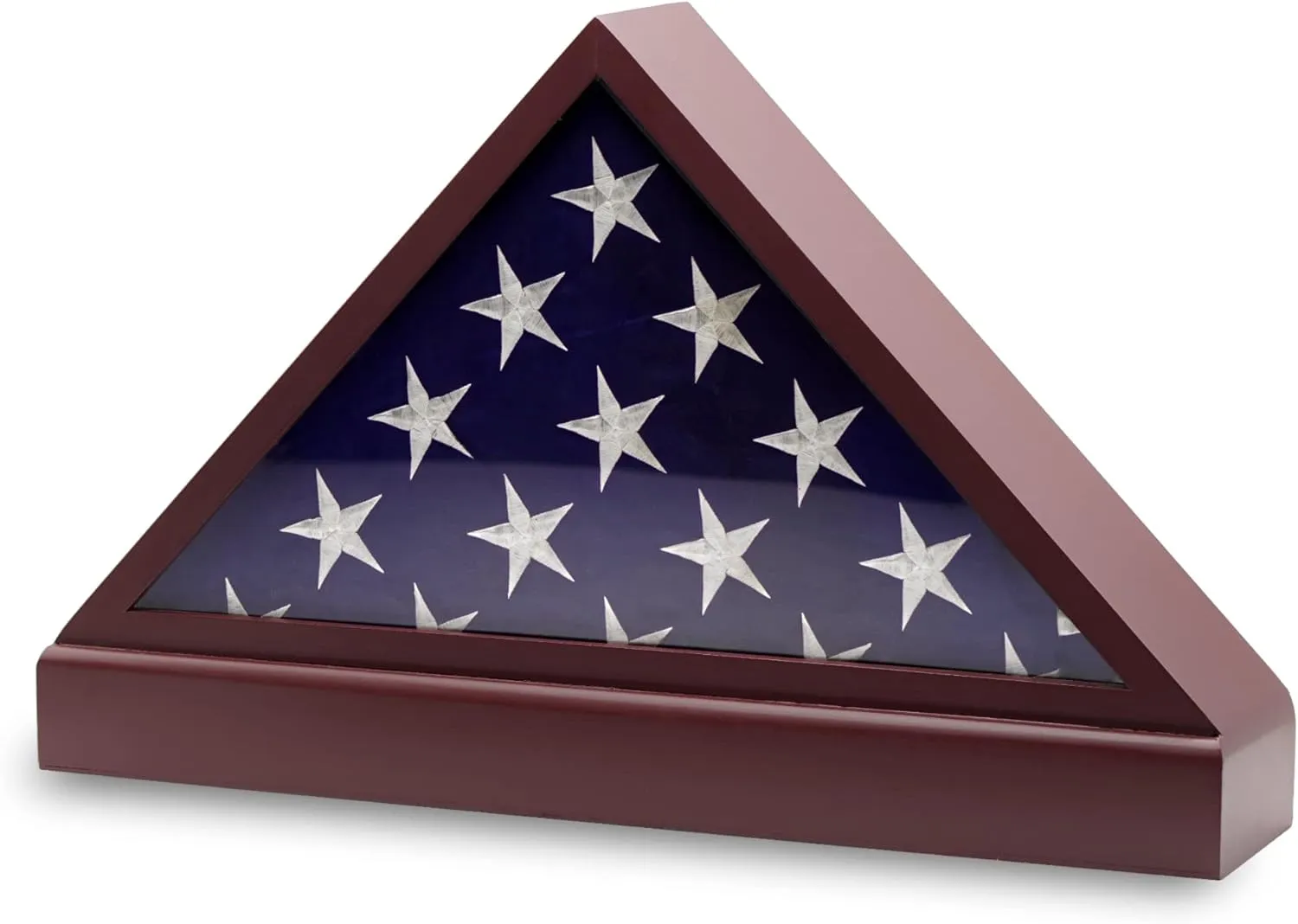 Burial Flag Display Case with Pedestal - 5x9 Flag Display Stand for Funeral Flags, Solid Wood Cherry Finish