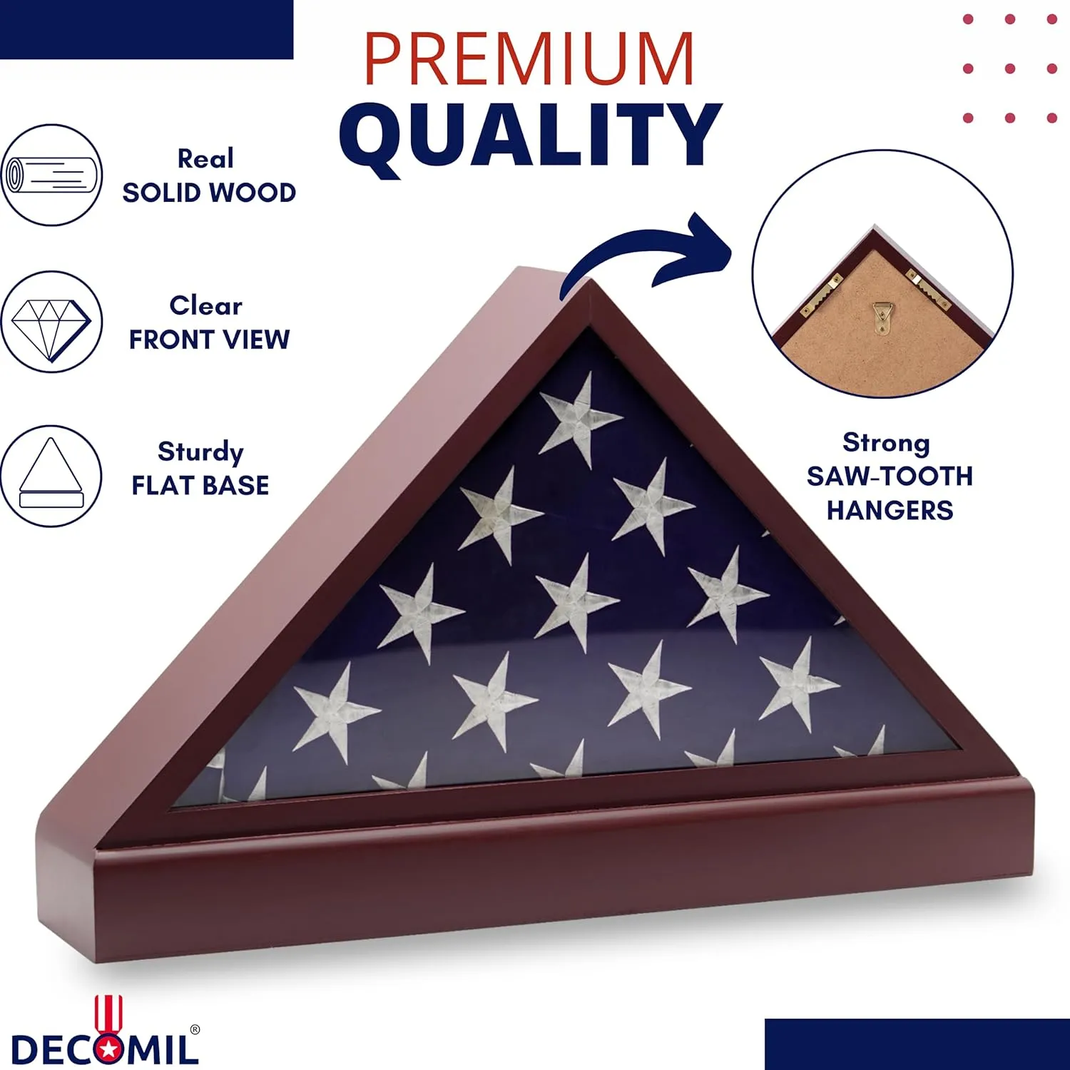 Burial Flag Display Case with Pedestal - 5x9 Flag Display Stand for Funeral Flags, Solid Wood Cherry Finish