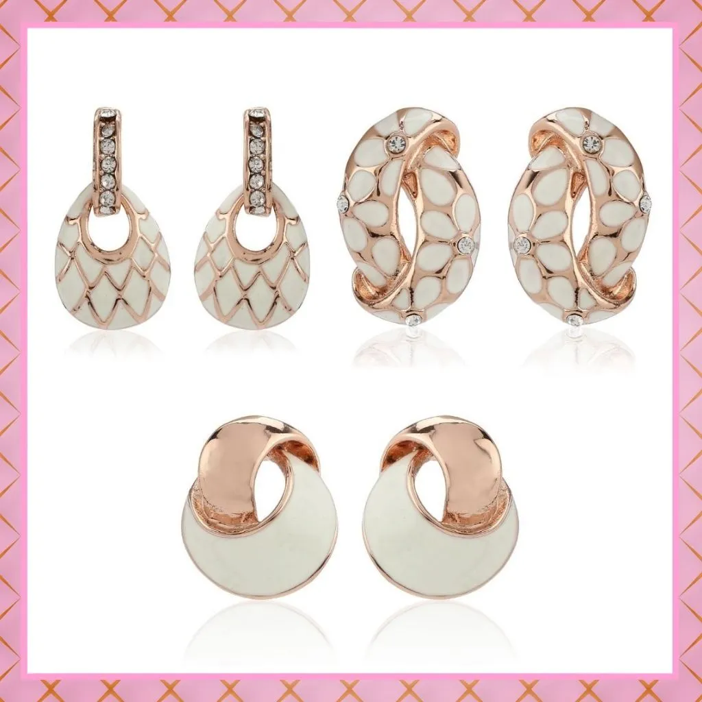 Charming Rose Gold & Enamel Earrings Combo