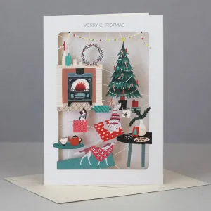 Christmas Dogs By The Fire Lazer Cut Card