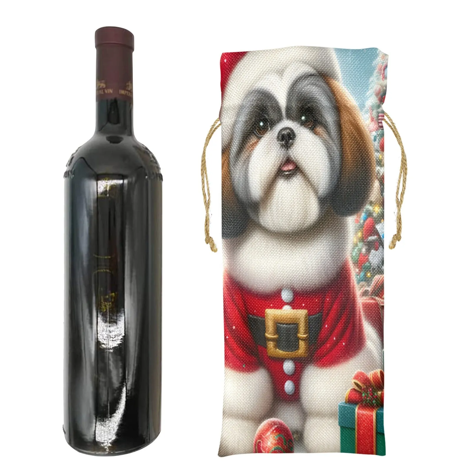 Christmas Puppy awd02 Linen Wine Bottle Bag