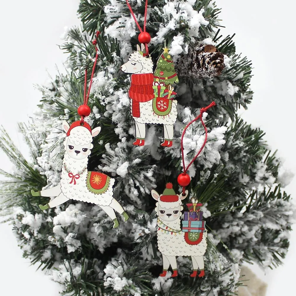 Classic Alpaca Wooden Christmas Ornament Set