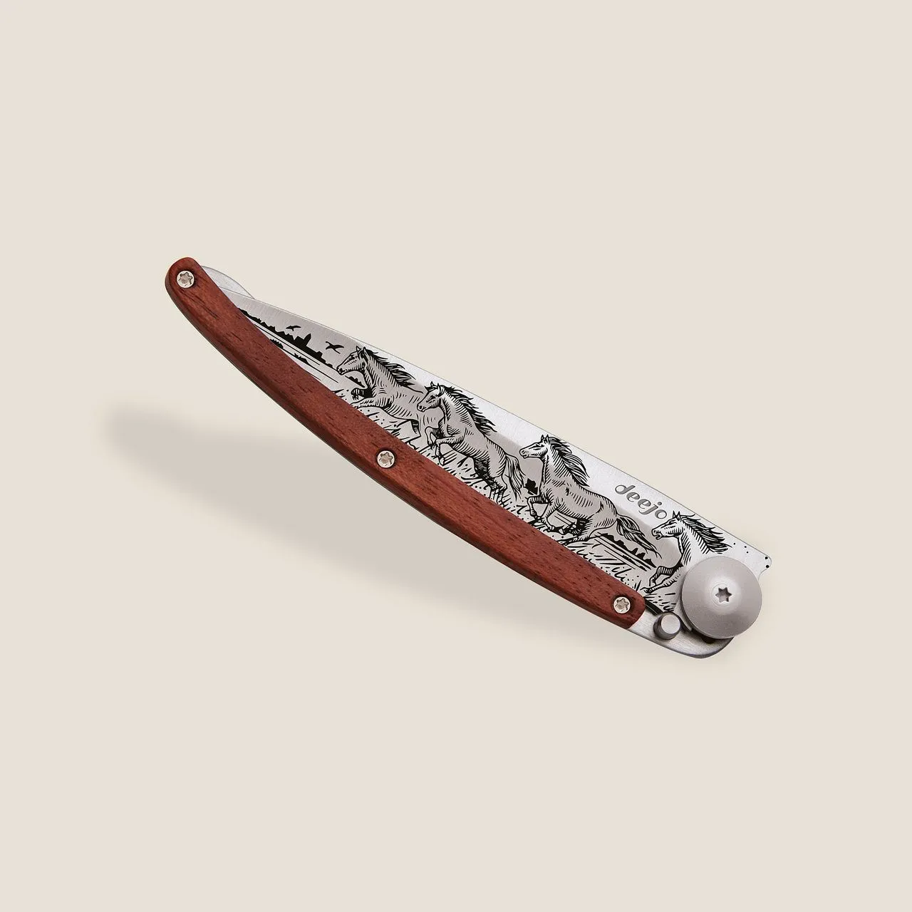 Coral Wood and Wild Horses Ornate Decorative Pocket Knife