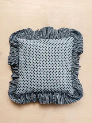 Cotton cushion cover in reversible blue celestial stripe