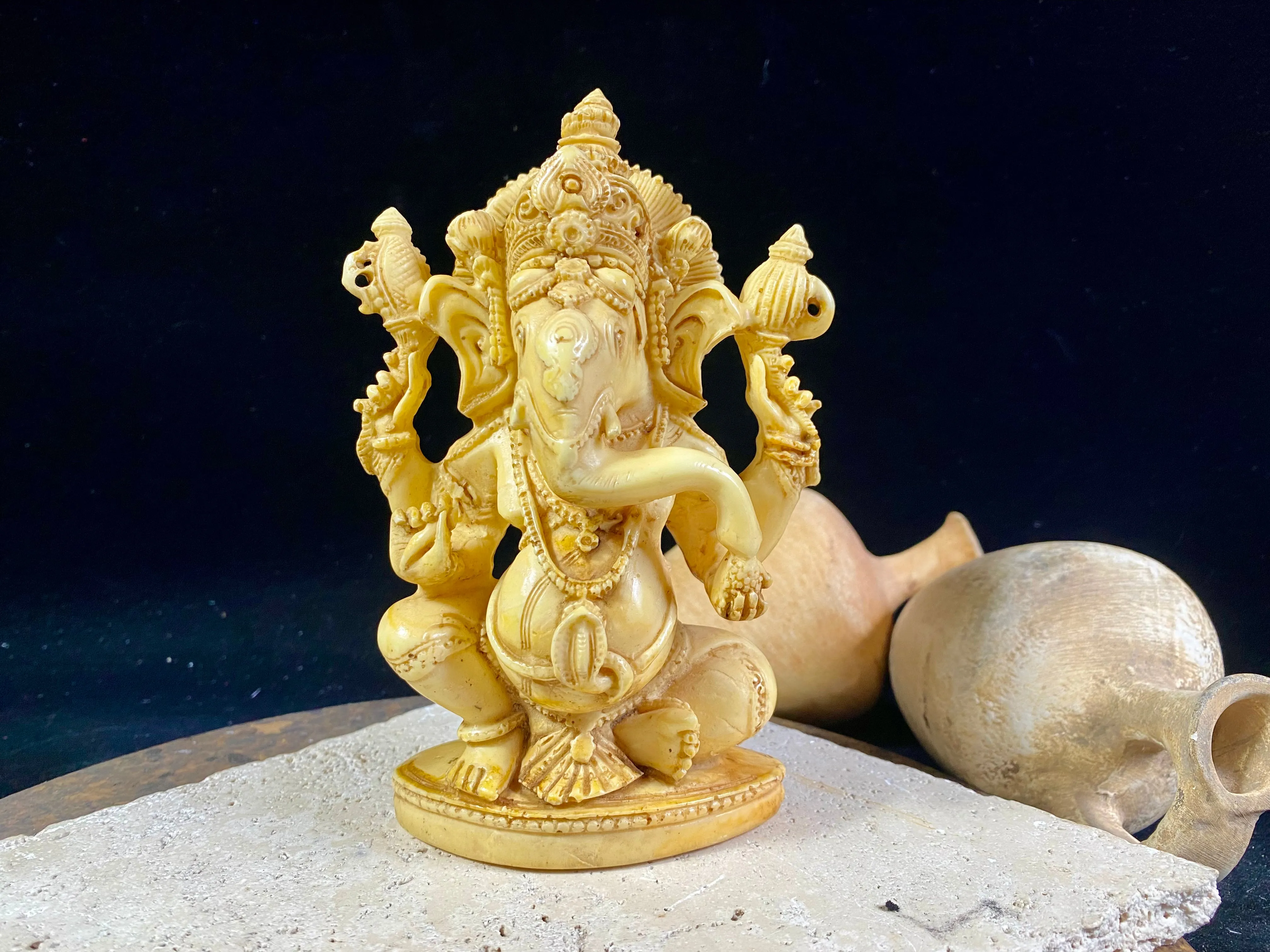 Cream Resin Ganesh Statue - Large