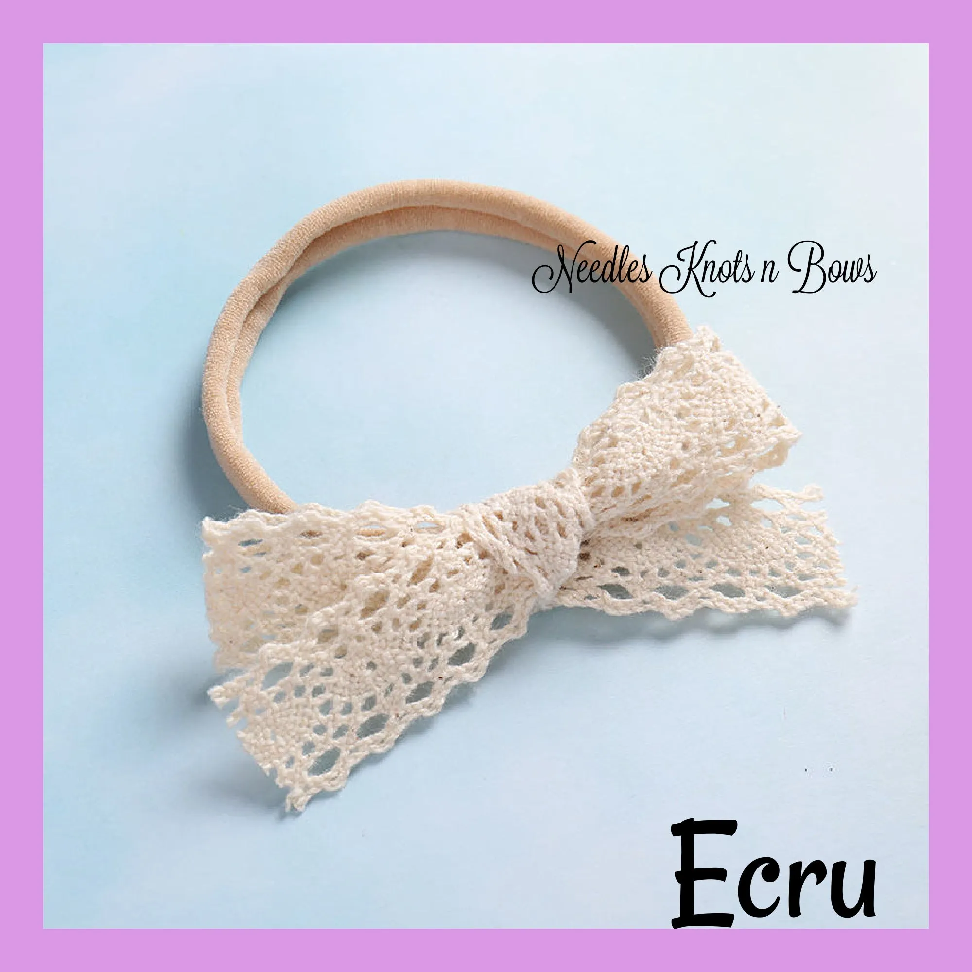 Crochet Lace Trim Bow Nylon Headbands, Baby Toddler