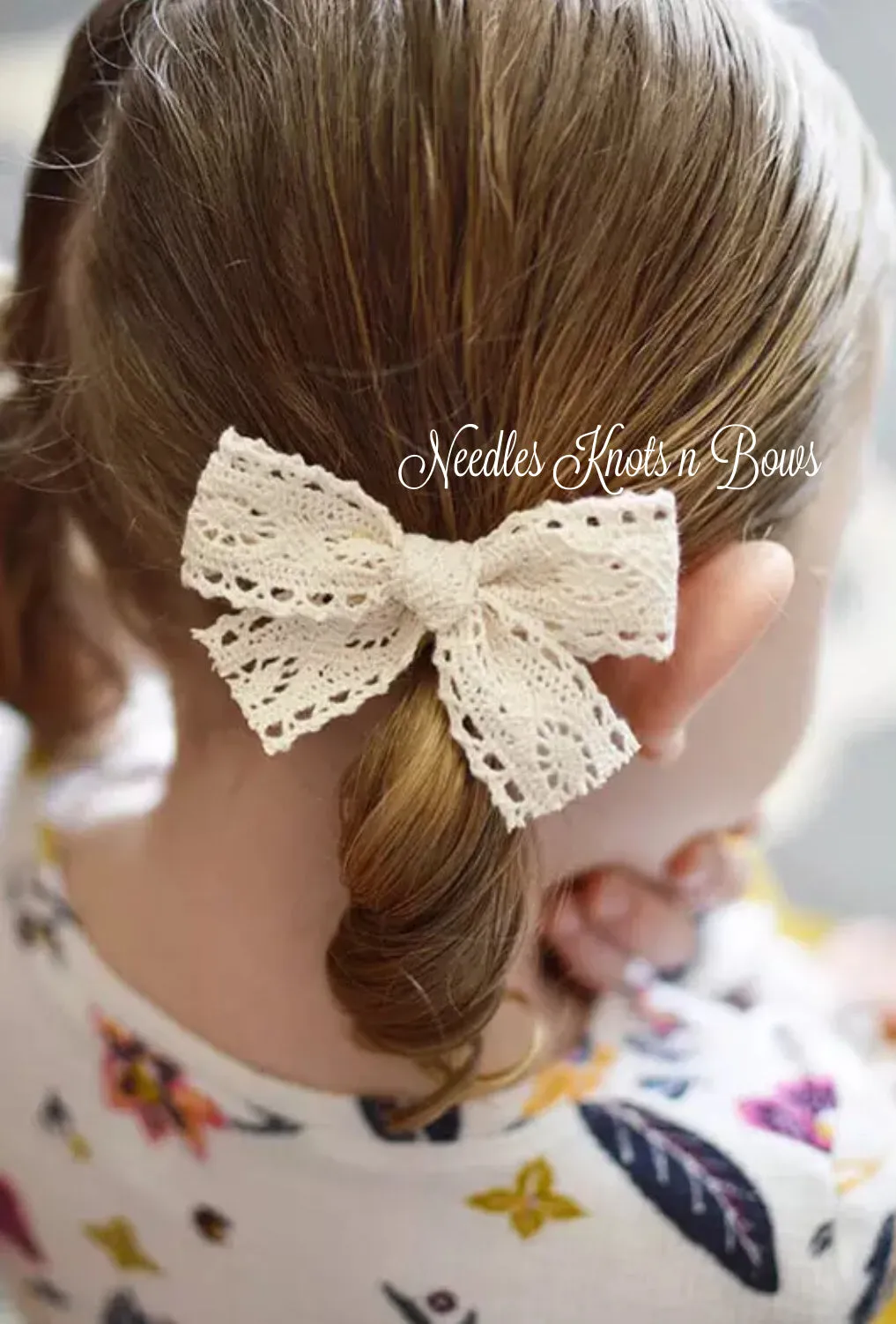 Crochet Lace Trim Bow Nylon Headbands, Baby Toddler