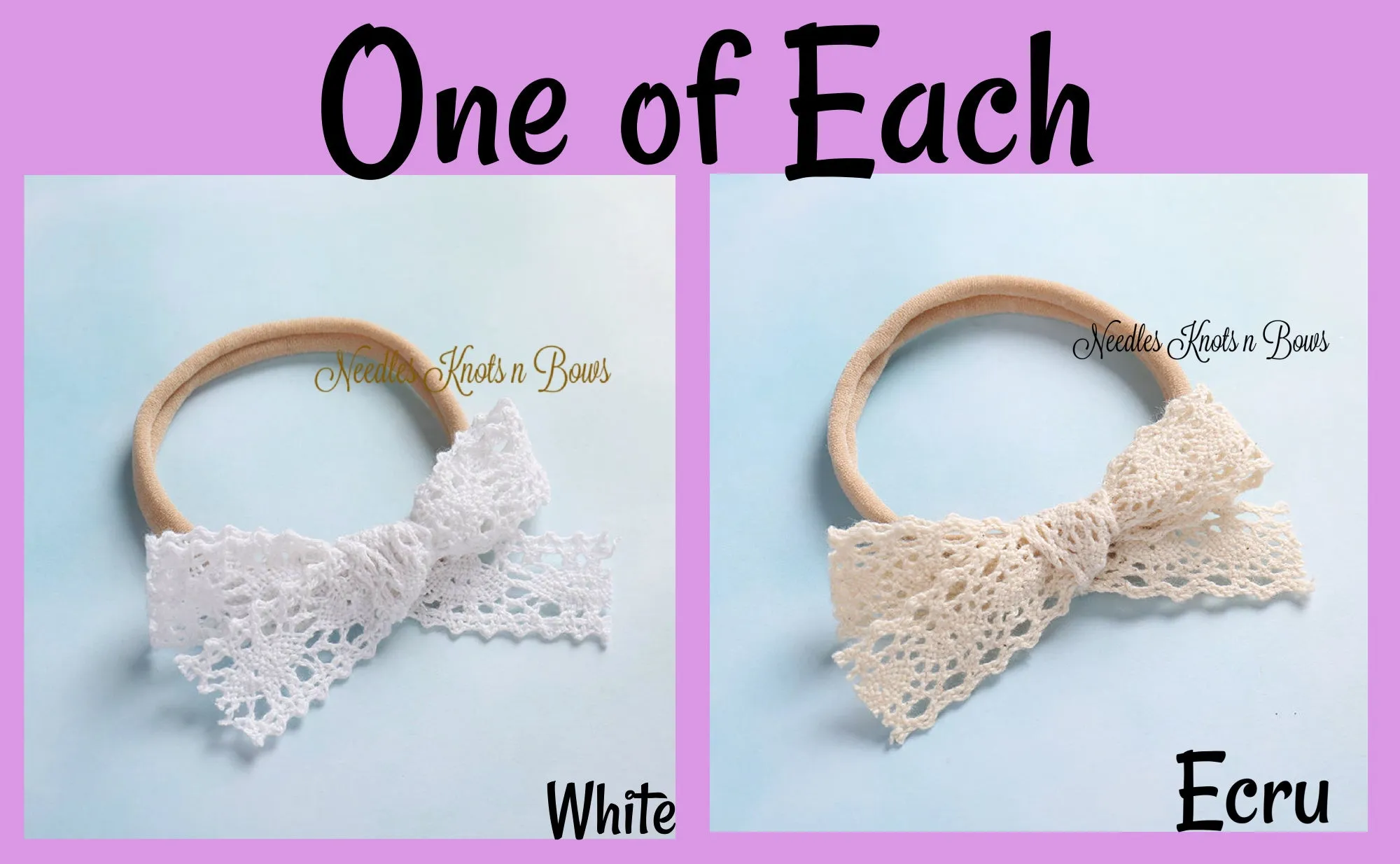 Crochet Lace Trim Bow Nylon Headbands, Baby Toddler