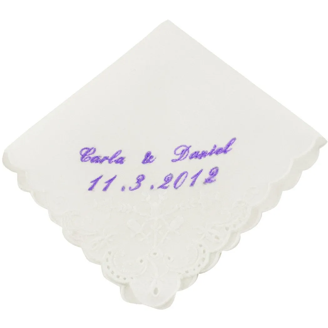 Cursive Custom Names & Date Wedding Handkerchief