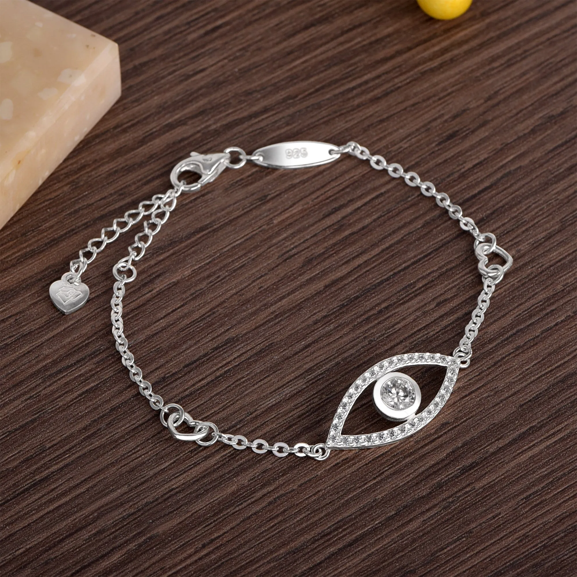 CZ Evil Eye Bracelet Silver