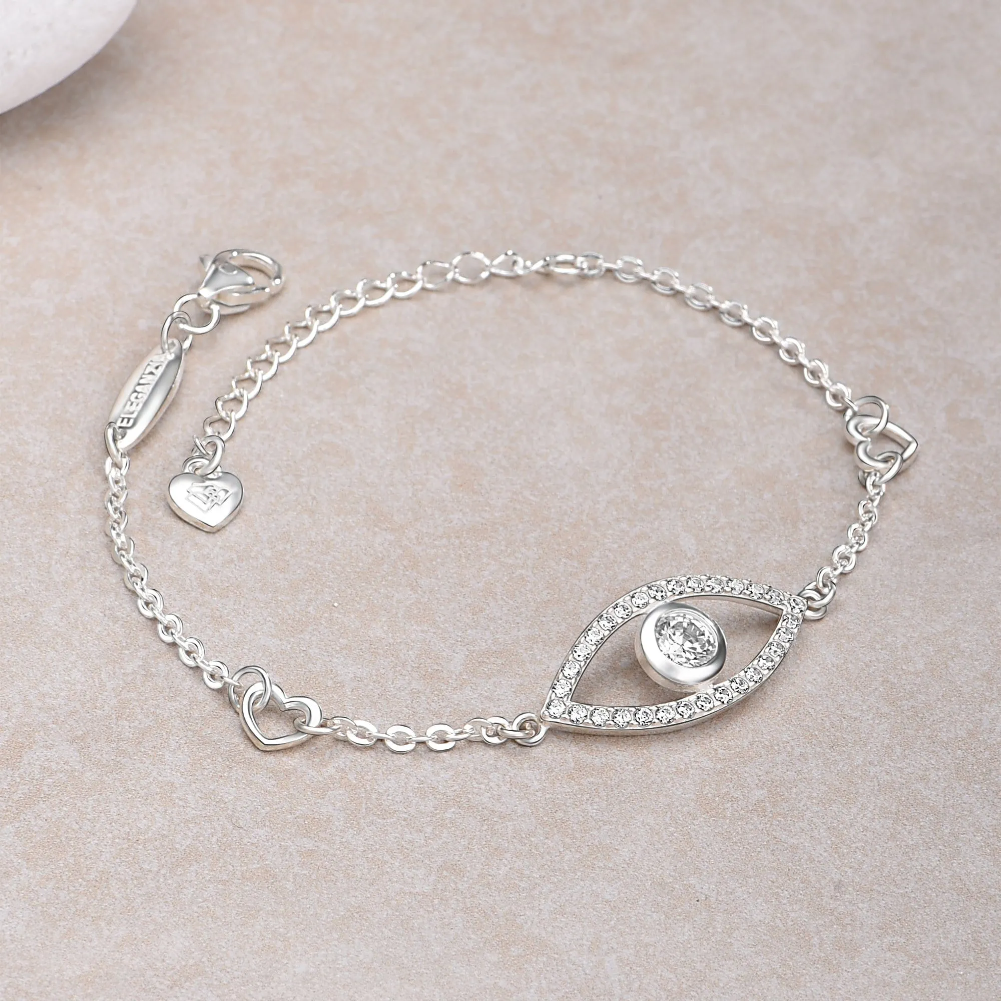 CZ Evil Eye Bracelet Silver