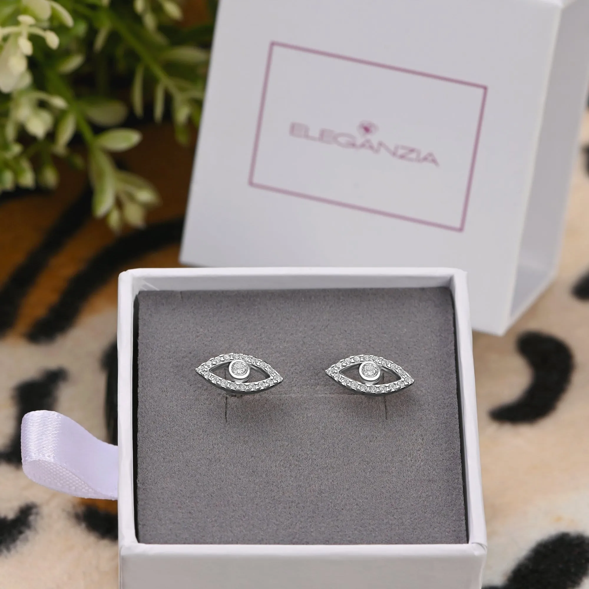 CZ Evil Eye Earrings Stud Silver