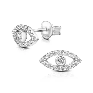 CZ Evil Eye Earrings Stud Silver