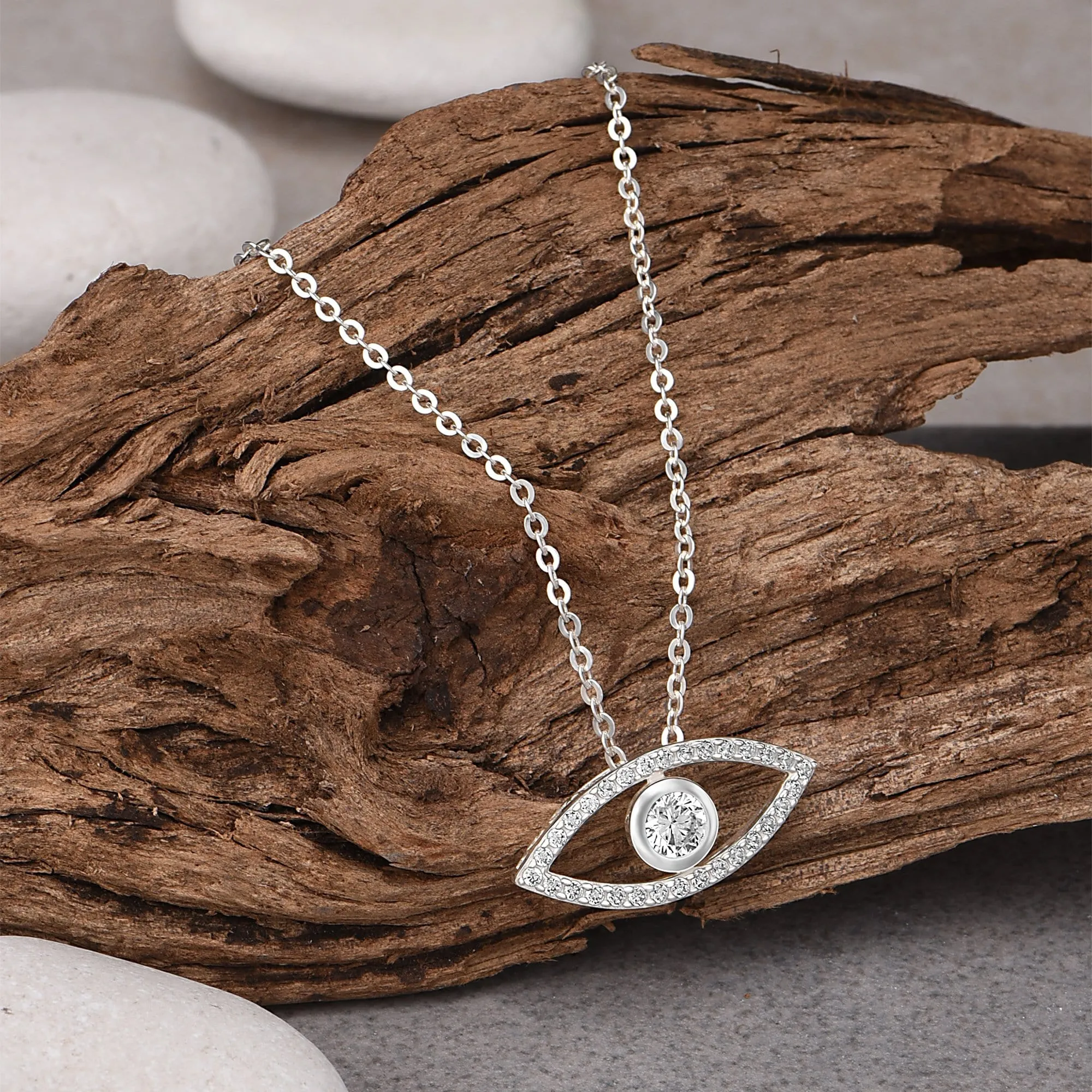 CZ Evil Eye Necklace Silver