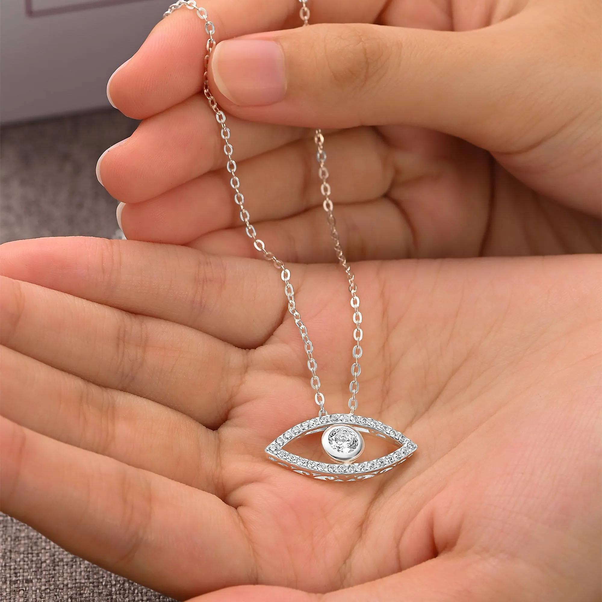 CZ Evil Eye Necklace Silver