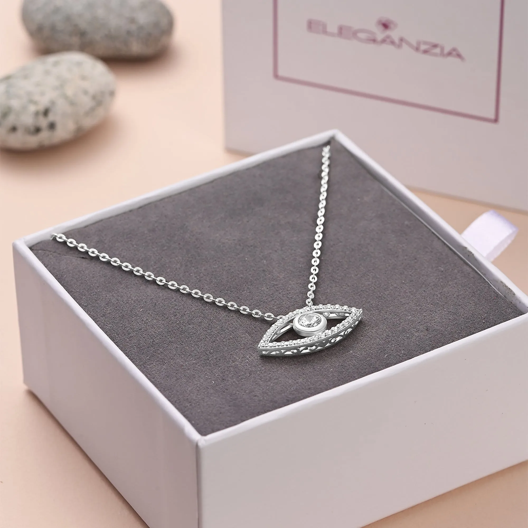 CZ Evil Eye Necklace Silver