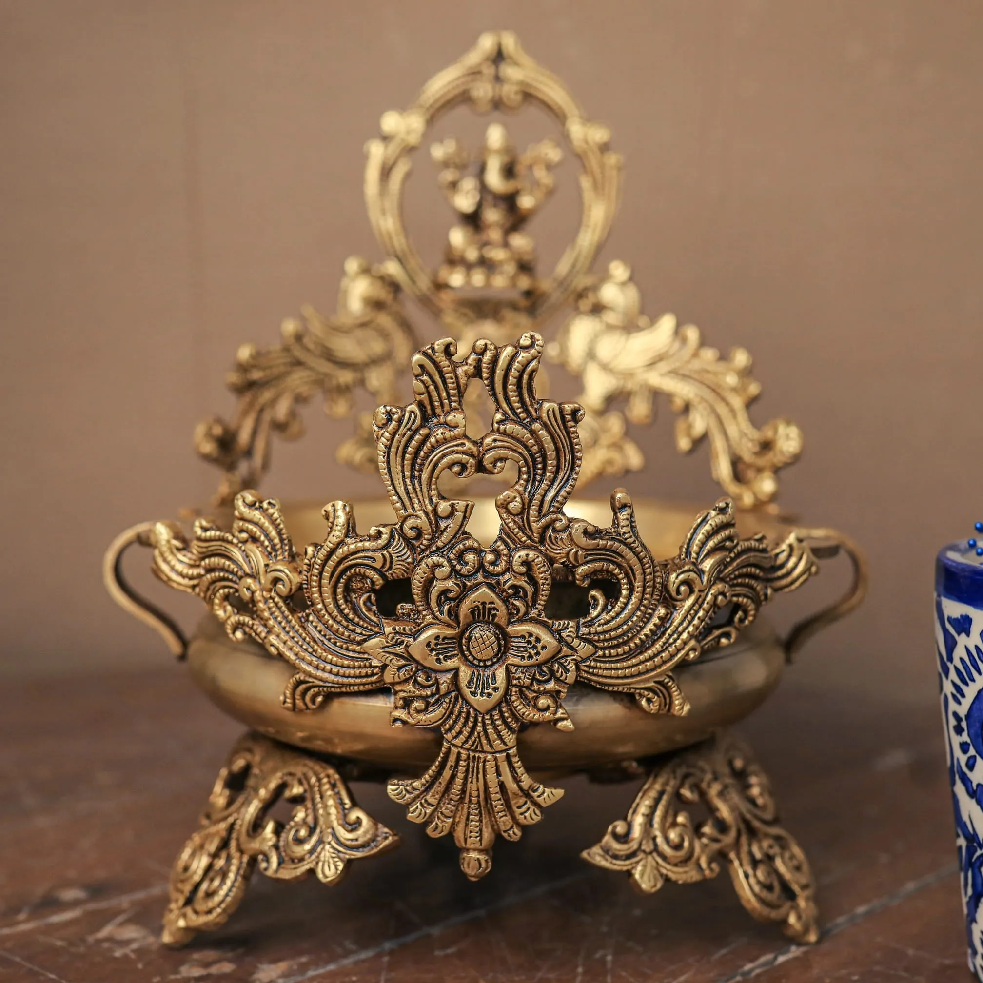 Decorative Brass Urli Bowl Lord Ganesha With Peacock