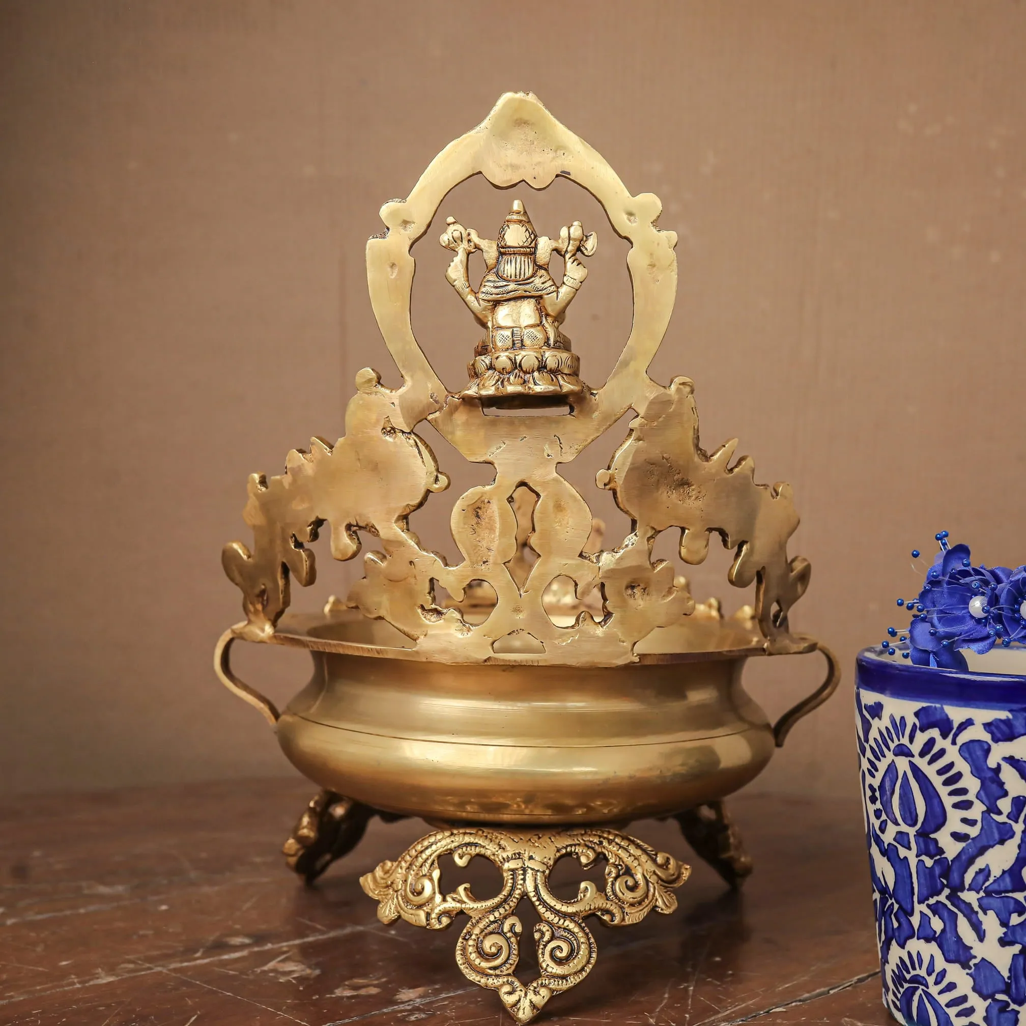 Decorative Brass Urli Bowl Lord Ganesha With Peacock