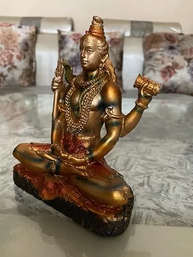 DIGITAL COMM Antique Gold Lord Shiv Ji Height 6 Inch Murti Shankar Mahadev Bholenath Murti Statue Idol Adiyogi Shiva Mahadev Murti for Home Pooja Gifted Piece Office Decor