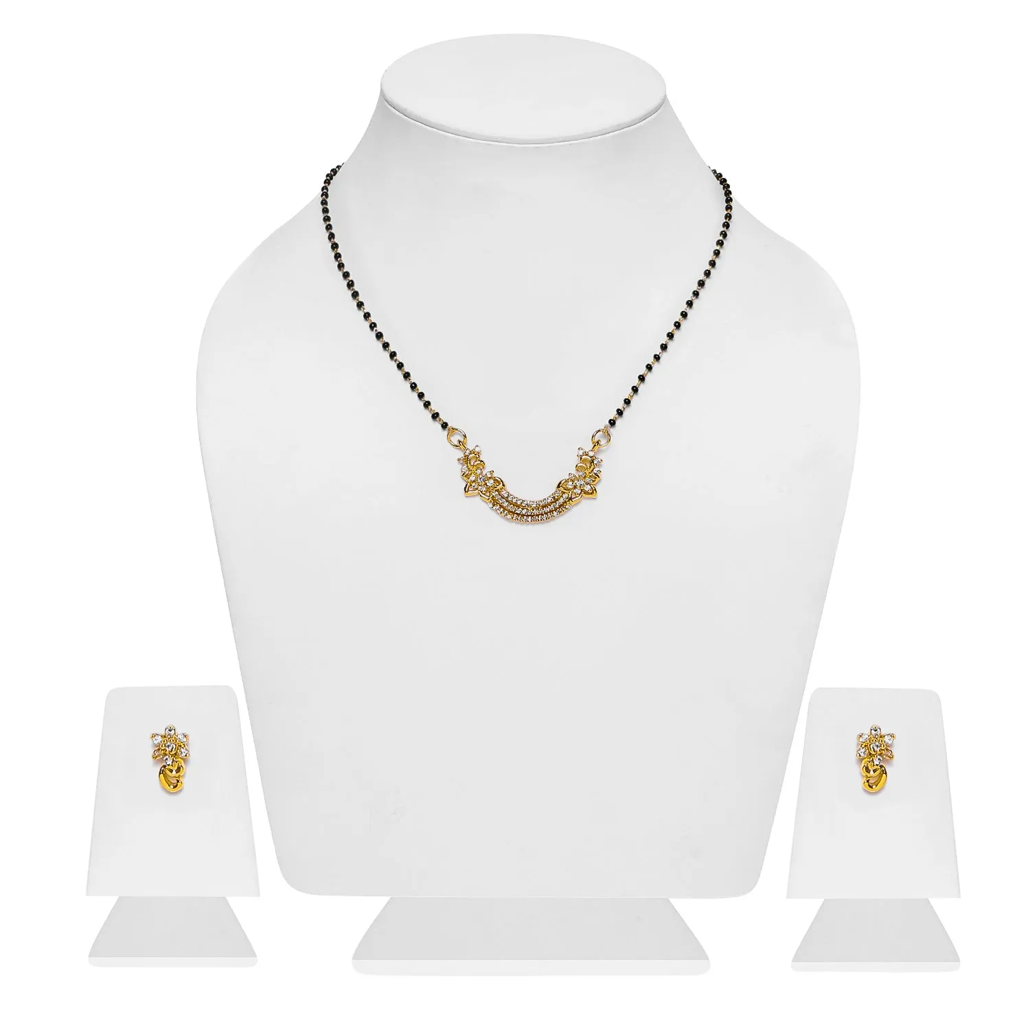 Estele Gold Plated CZ Floret Wave Shaped Mangalsutra Necklace Set for Women