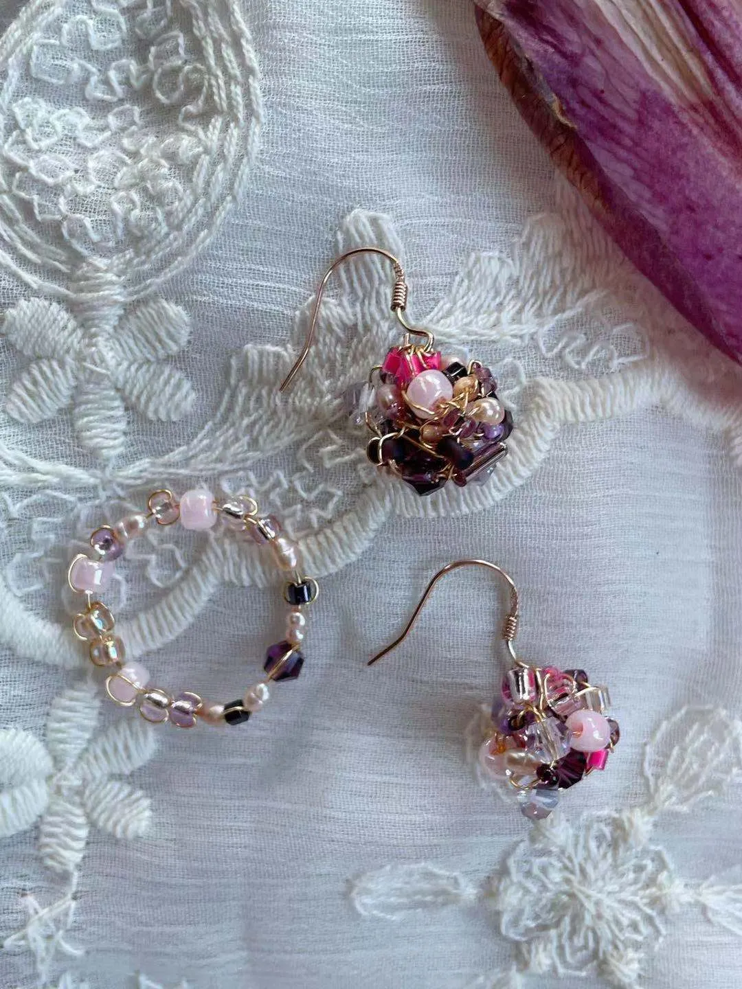 “Faded” Beaded Ring & Earrings