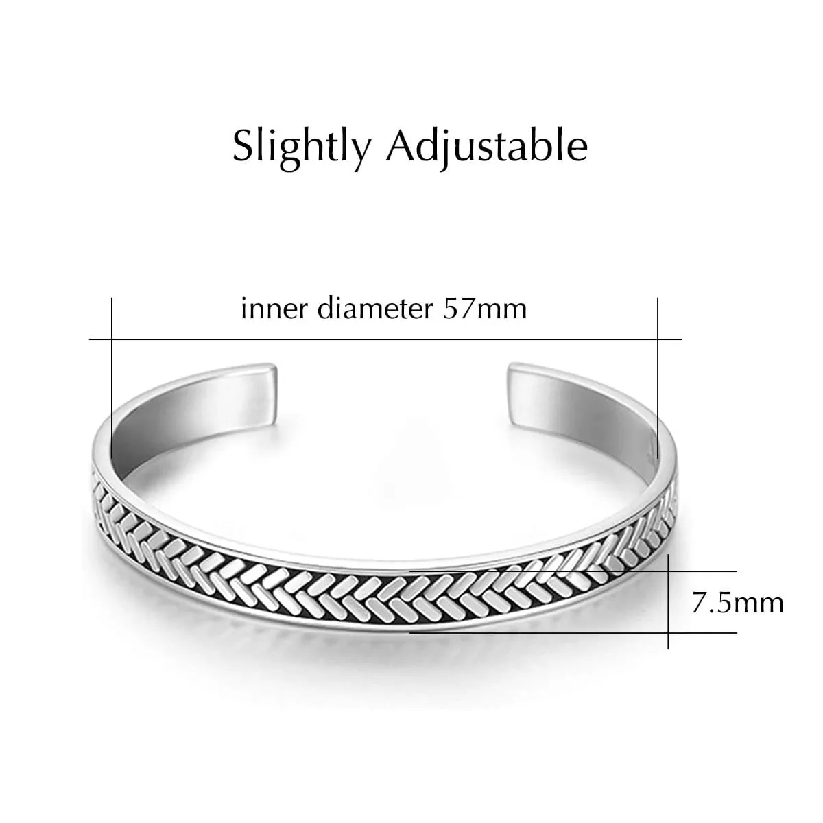 FANCIME FEARLESSNESS Mens Open Cuff Sterling Silver Bracelet