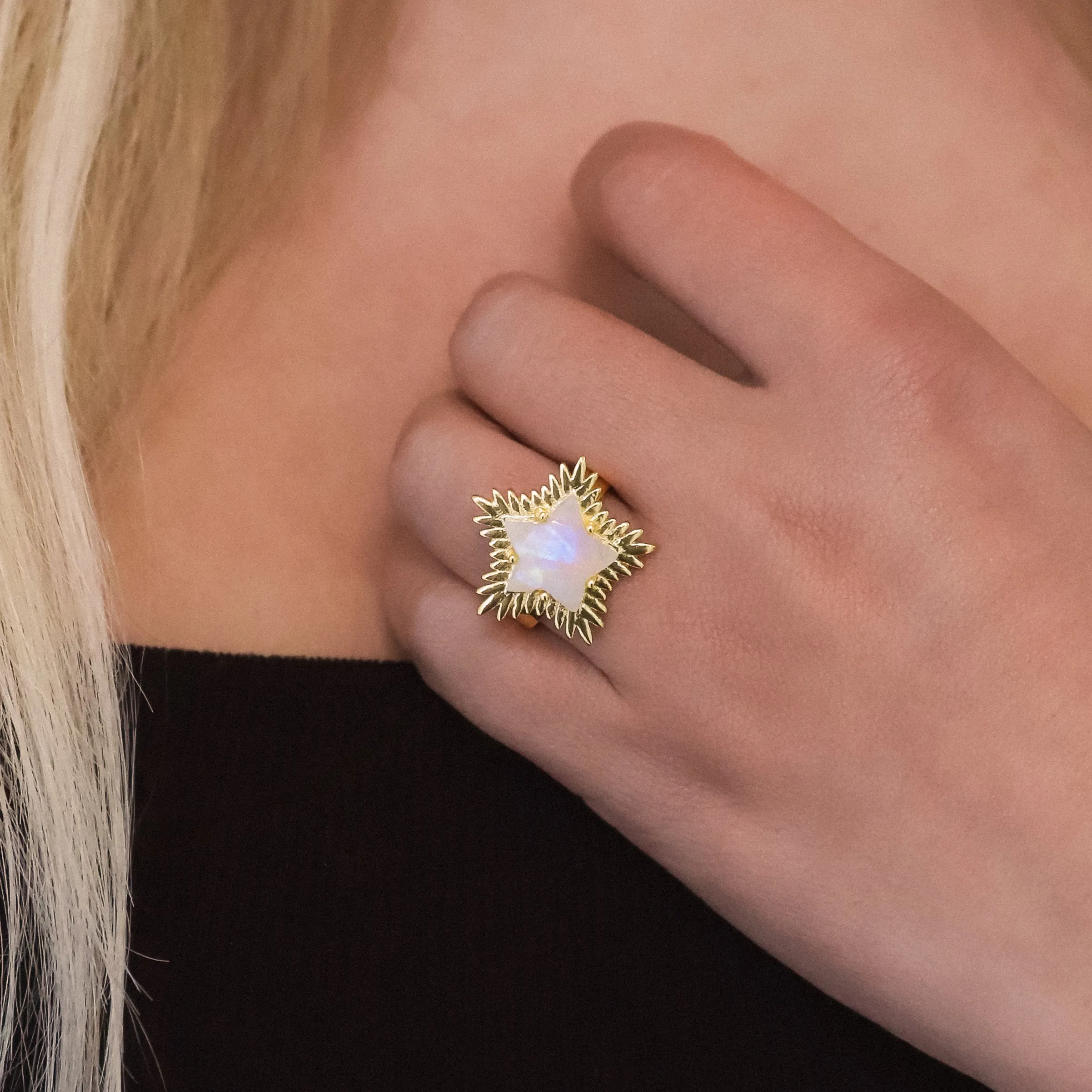 Gigi Moonstone Spiky Star Ring | 18k Gold Plated