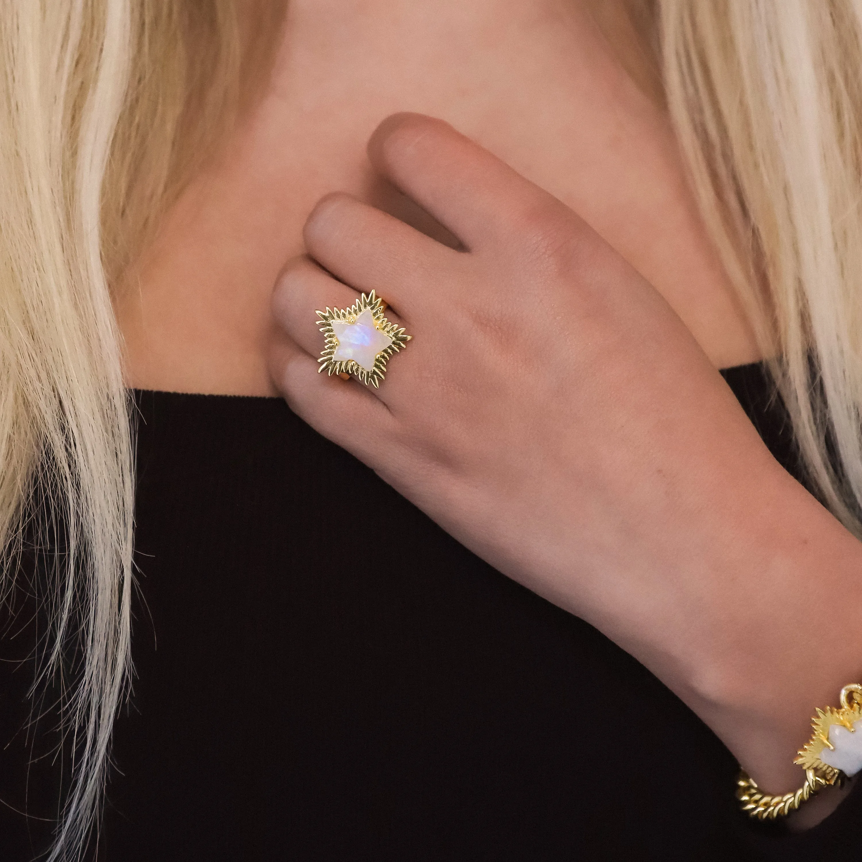 Gigi Moonstone Spiky Star Ring | 18k Gold Plated