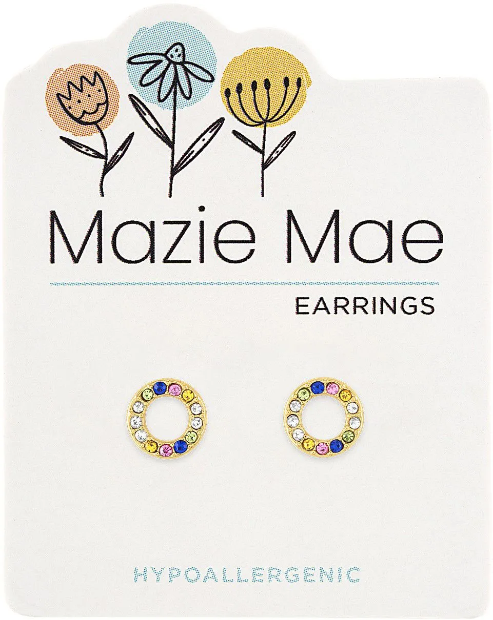 Gold Multicolor Open Circle Stud Earrings