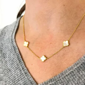 Gold Plate Necklace with 3 White MOP Clover