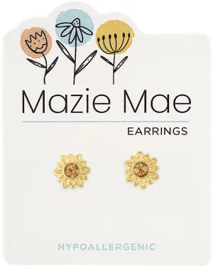 Gold Sunflower Stud Earrings