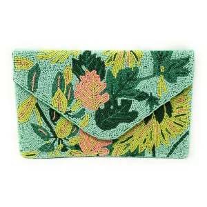 Green Beaded Floral Clutch Purse