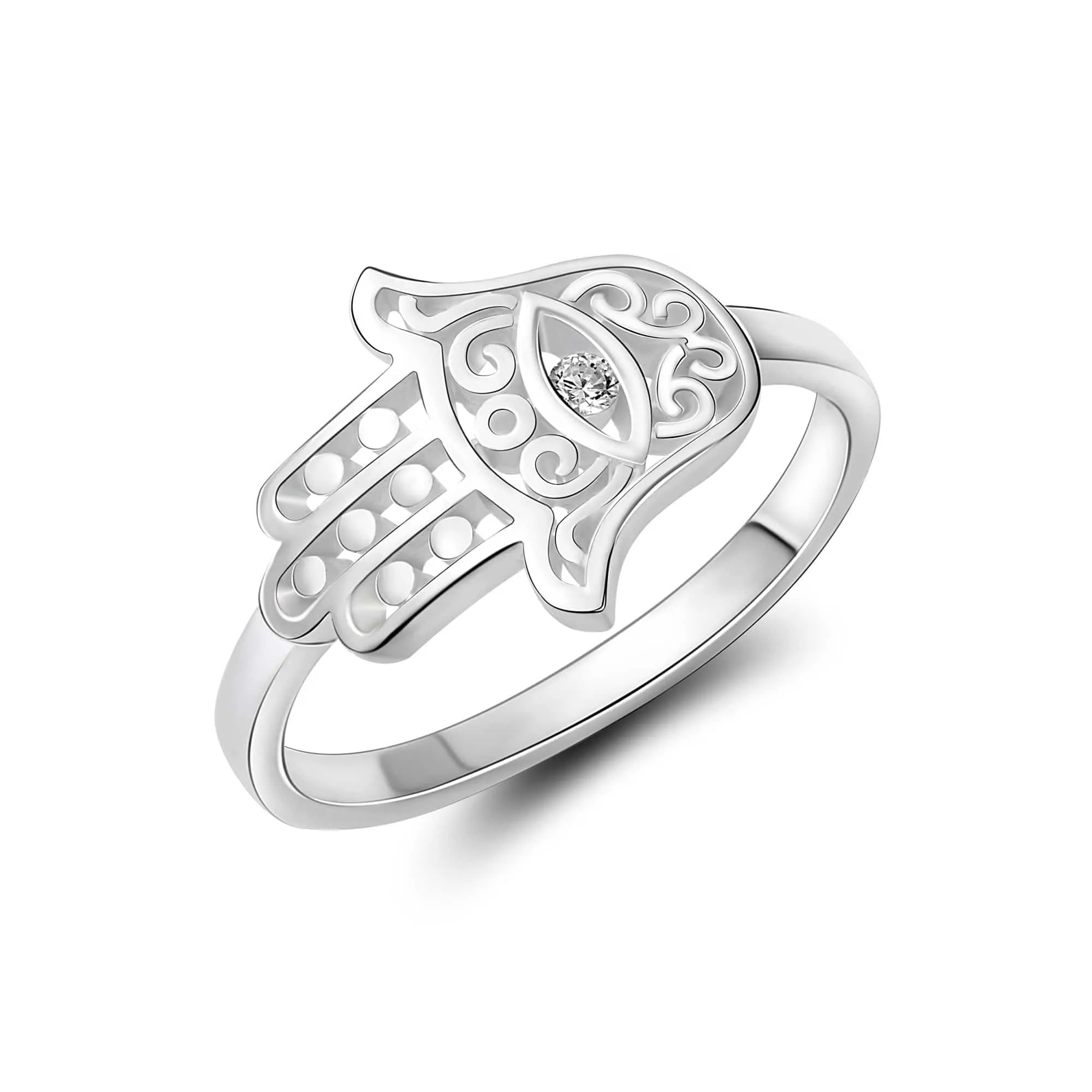 Hamsa Evil Eye Ring Sterling Silver